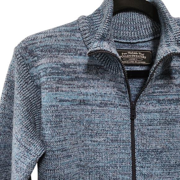 Pollen Sweaters Pure Washable Wool Zipper Cartigan Blue, Small - Picture 2 of 6